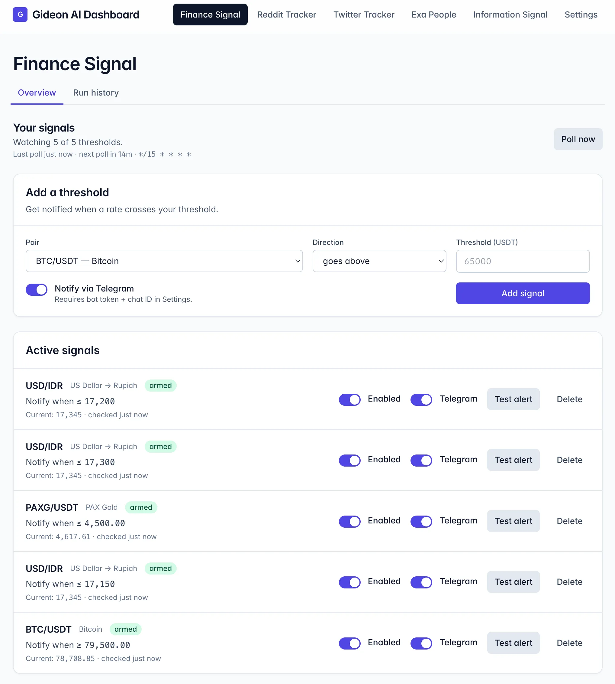 gideon dashboard