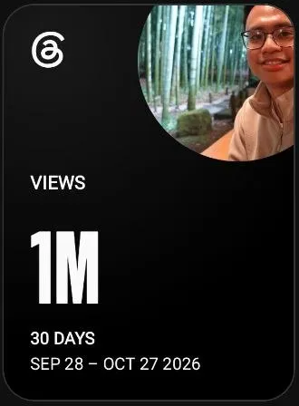 Threads insights card: 1M views in 30 days, Sep 28 to Oct 27 2026